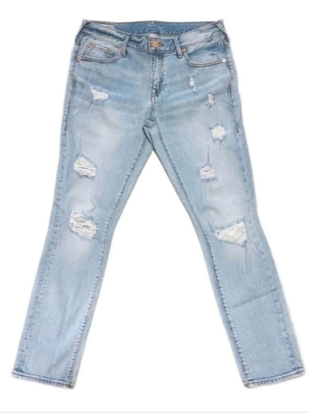 True Religion Cameron Slim Boyfriend Jeans Faded Light Wash Distressed Denim